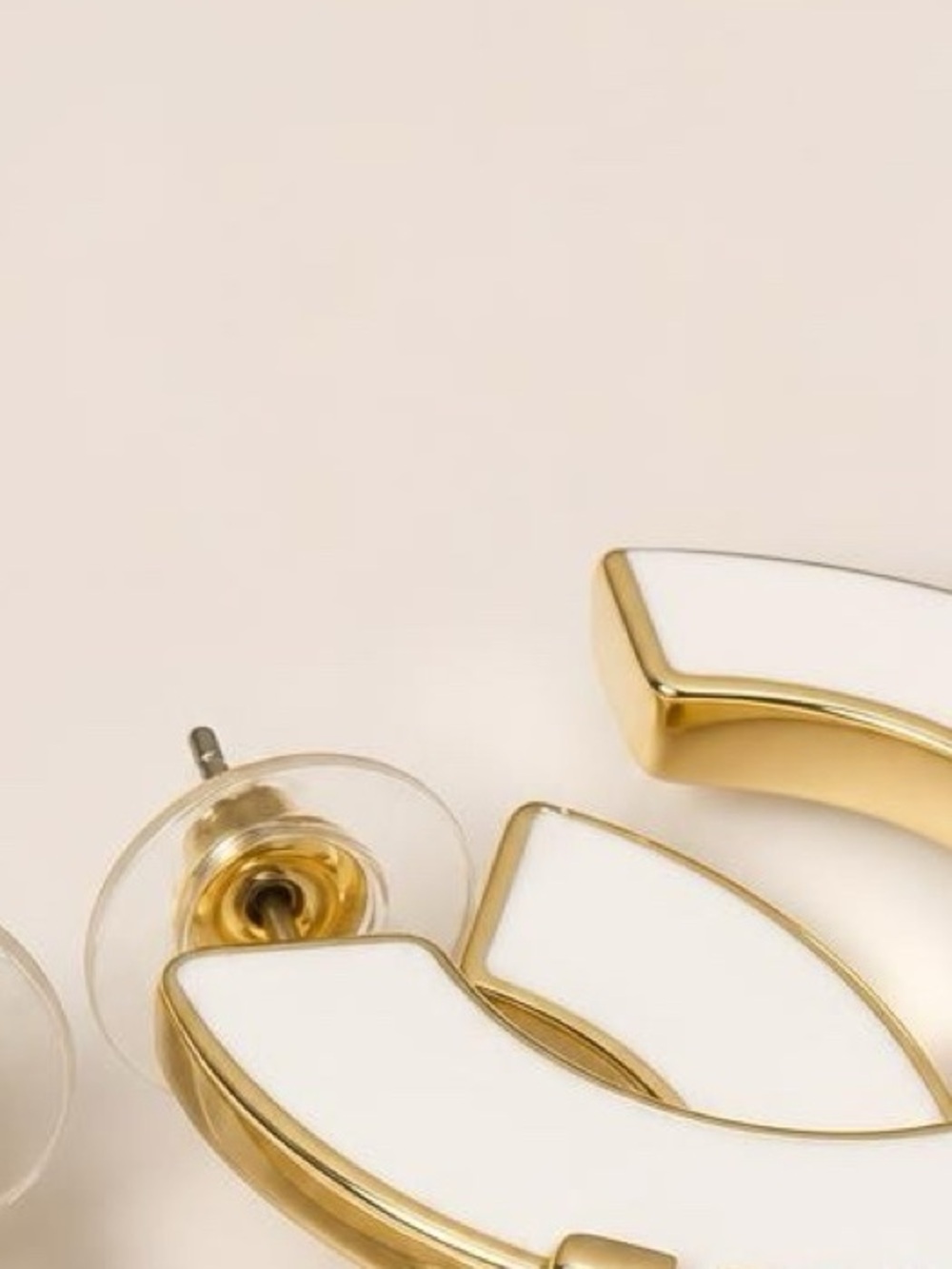 Fashion Jewelry White and Gold Hoop Earrings with Letter Detail - Picture 3 of 3